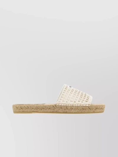 Prada Open Toe Crochet Woven Slides In White