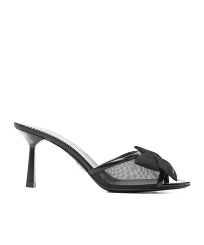 Prada Open Toe High Heel Sandals In Black