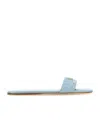 Prada Embossed Leather Slides Flat Sole In Light Blue