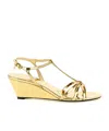 Prada Metallic Wedge Sandals Ankle Strap Open Toe In Gold