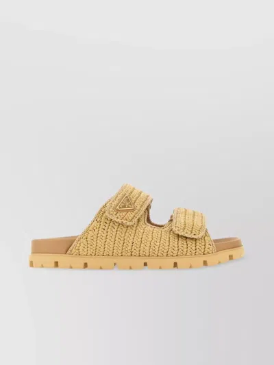 Prada Open Toe Woven Flat Sandals In Brown