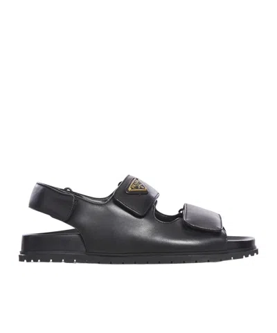 Prada Open-toed Flat Sandals In Black