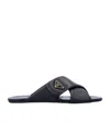 Prada Padded Leather Crisscross Flat Sandals In Black