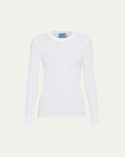 Prada Open-weave Cotton Slim Top In Bianco
