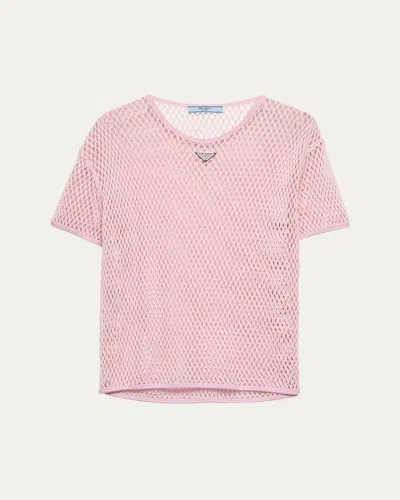 Prada Open Weave Short-sleeve Top In F0442 Petalo