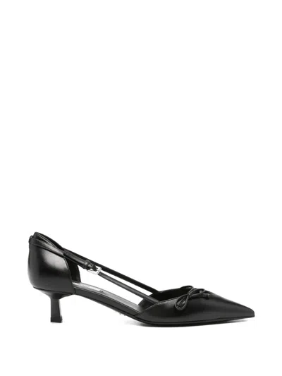 Prada Kitten Heel Pointed Toe Strappy Pumps In Black