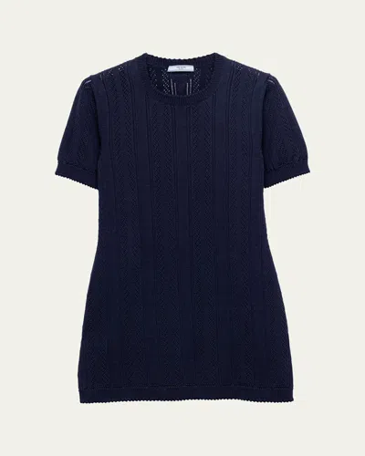 Prada Openwork Cotton Mini Dress In Blue