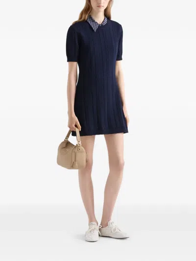 PRADA OPENWORK COTTON MINI-DRESS