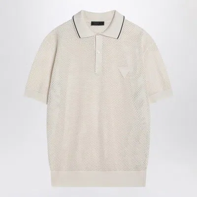 Prada Openwork Talc-coloured Polo In And In White
