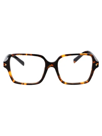 Prada Logo-print Square-frame Glasses In Vau1o1 Havana Clear