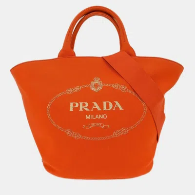 Pre-owned Prada Orange Canvas Canapa 2way Tote Handbag