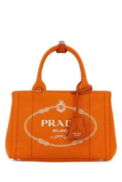 Prada Canvas Jardinière Small Shoulder Handbag In Orange