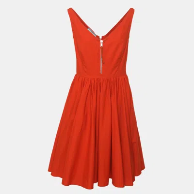 Pre-owned Prada Orange Cotton Zip Flared Mini Dress M