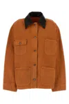 Prada Denim Jacket Long Sleeves Patch Pockets Collar In Orange
