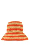 Prada Striped Raffia Bucket Hat In Orange