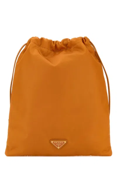 Prada Orange Fabric Pouch In Yellow