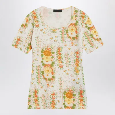 PRADA PRADA  ORANGE FLORAL PRINT T-SHIRT
