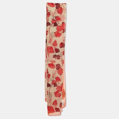 Pre-owned Prada Orange Georgette Printed Silk Scarf