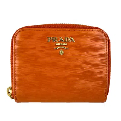 Pre-owned Prada Orange Leather Coin Purse/coin Case ()