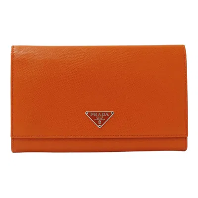 Pre-owned Prada Orange Leather Long Wallet (bi-fold) ()