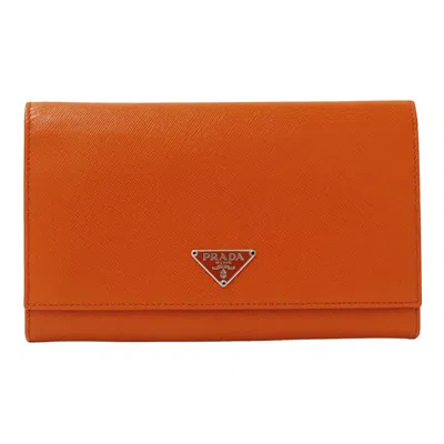 Pre-owned Prada Orange Leather Long Wallet (bi-fold) ()