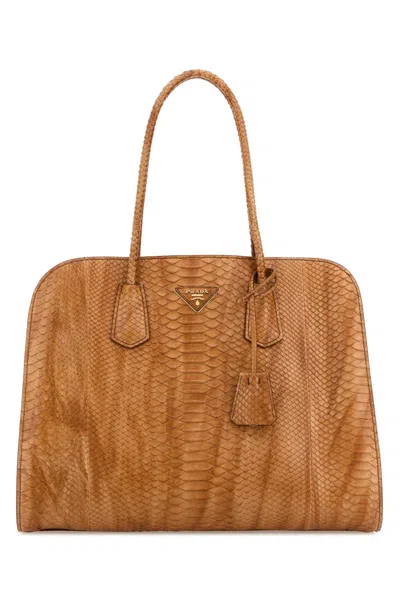 Prada Orange Leather Shopping Bag In Brown