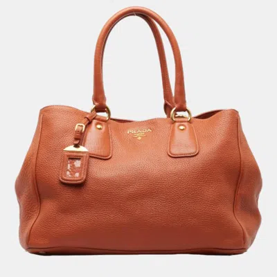 Pre-owned Prada Orange Leather Vitello Danio Tote Bag