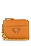 Prada Leather Wallet With Chain Strap And Gold-tone Hardware In Orange
