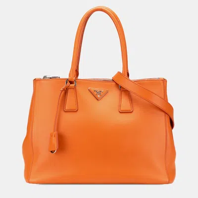 Pre-owned Prada Orange Medium Soft Calf Galleria Double Zip Tote
