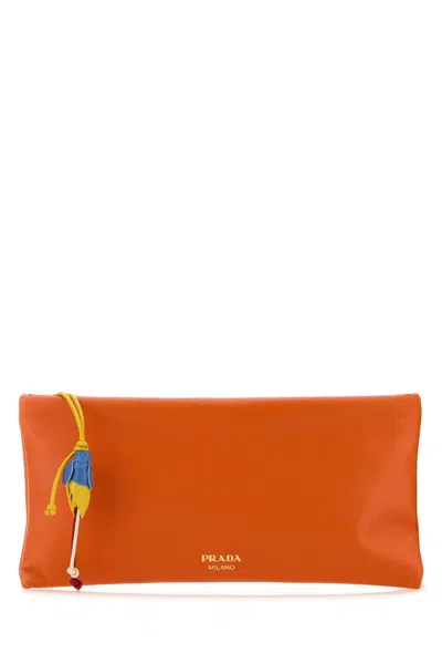 Prada Orange Nappa Leather Pouch Handbag Mini