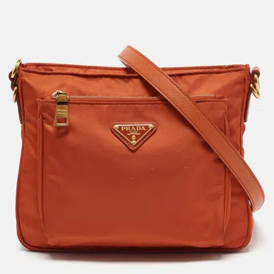 Pre-owned Prada Orange Nylon Front Pocket Messenger Bag