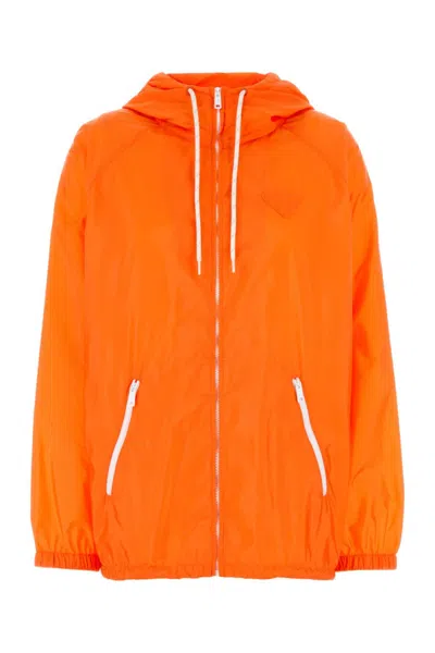 Prada Orange Raincoat In Lightweight Re-nylon