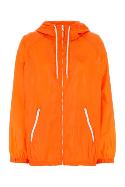 Prada Orange Raincoat In Lightweight Re-nylon