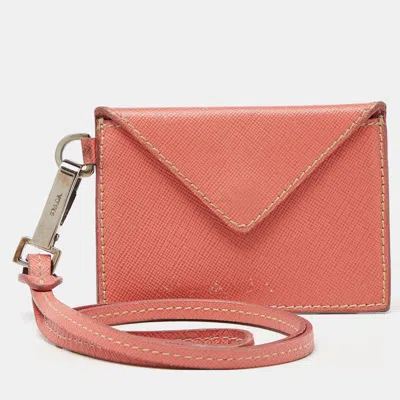 Pre-owned Prada Orange Saffiano Leather Badge Holder