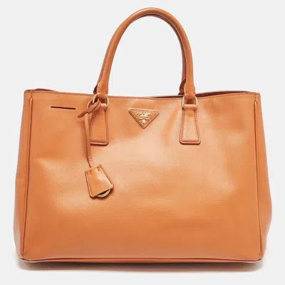 Pre-owned Prada Orange Saffiano Leather Large Gardener's Tote