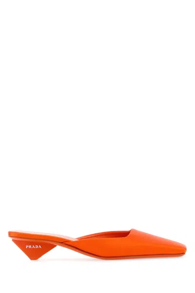 Prada Satin 穆勒鞋 In Orange