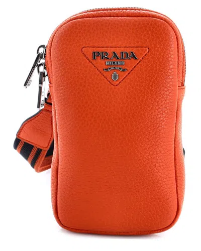 Prada Orange Sheep Leather Flou Phone Crossbody (authentic Pre-loved)