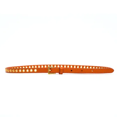 Prada Skinny Eyelet Leather Belt Adjustable Length In Orange