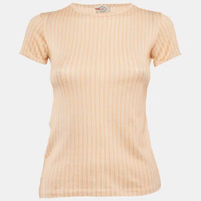 Pre-owned Prada Orange Stripped Jersey Fitted Top S