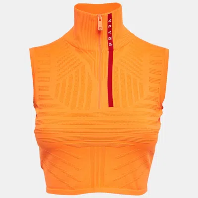 Pre-owned Prada Orange Textured Technical Jersey Crop Top S
