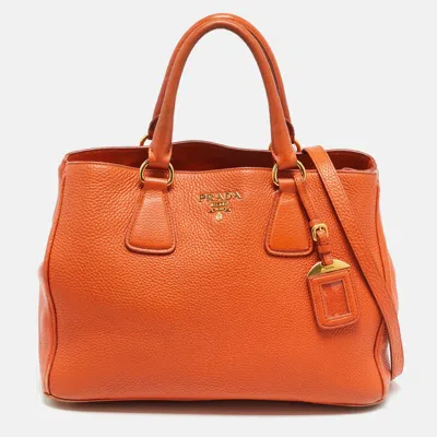 Pre-owned Prada Orange Vitello Daino Leather Open Tote