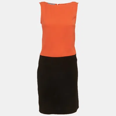 Pre-owned Prada Orange/black Colorblock Crepe Sleeveless Midi Dress S