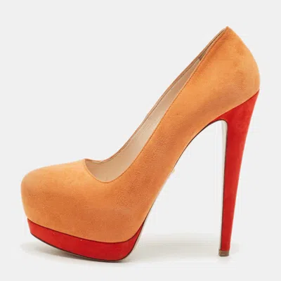 Pre-owned Prada Orange/red Suede Platform Pumps Size 38
