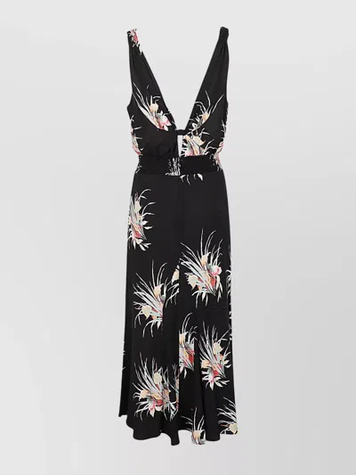 Prada Orchid Print Midi Dress In Black