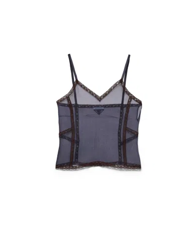 Prada Top Aus Organza-intarsien In Blue