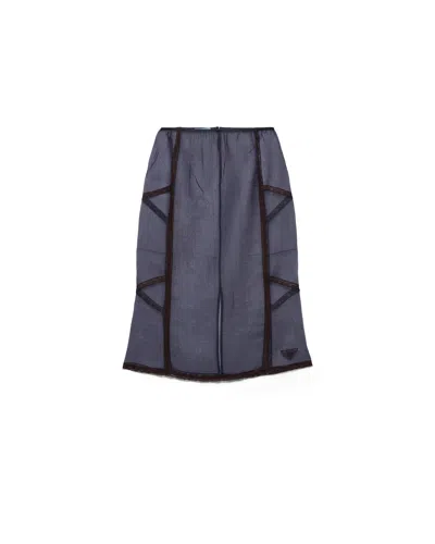 Prada Unterrock Aus Organza-intarsienspitze In Blue