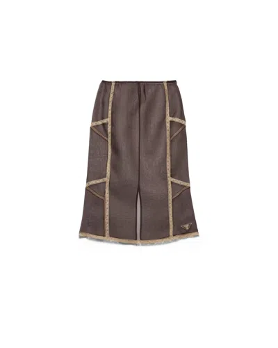 Prada Unterrock Aus Organza-intarsienspitze In Brown