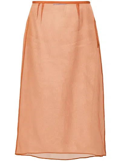 Prada Womens Orange Semi-sheer Mid-waist Silk-organza Midi Skirt In Beige