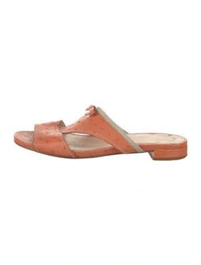 Pre-owned Prada Ostrich Bow Accents Slides In Orange
