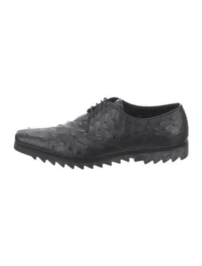 Pre-owned Prada Ostrich Derby Shoes In Black